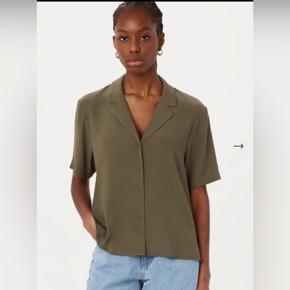 Frank & Oak The Camp Collar Blouse in Dark Khaki - Picture 1 of 14
